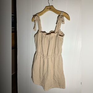 Sweet Wanderer Neutral Beige Tie-Shoulder romper